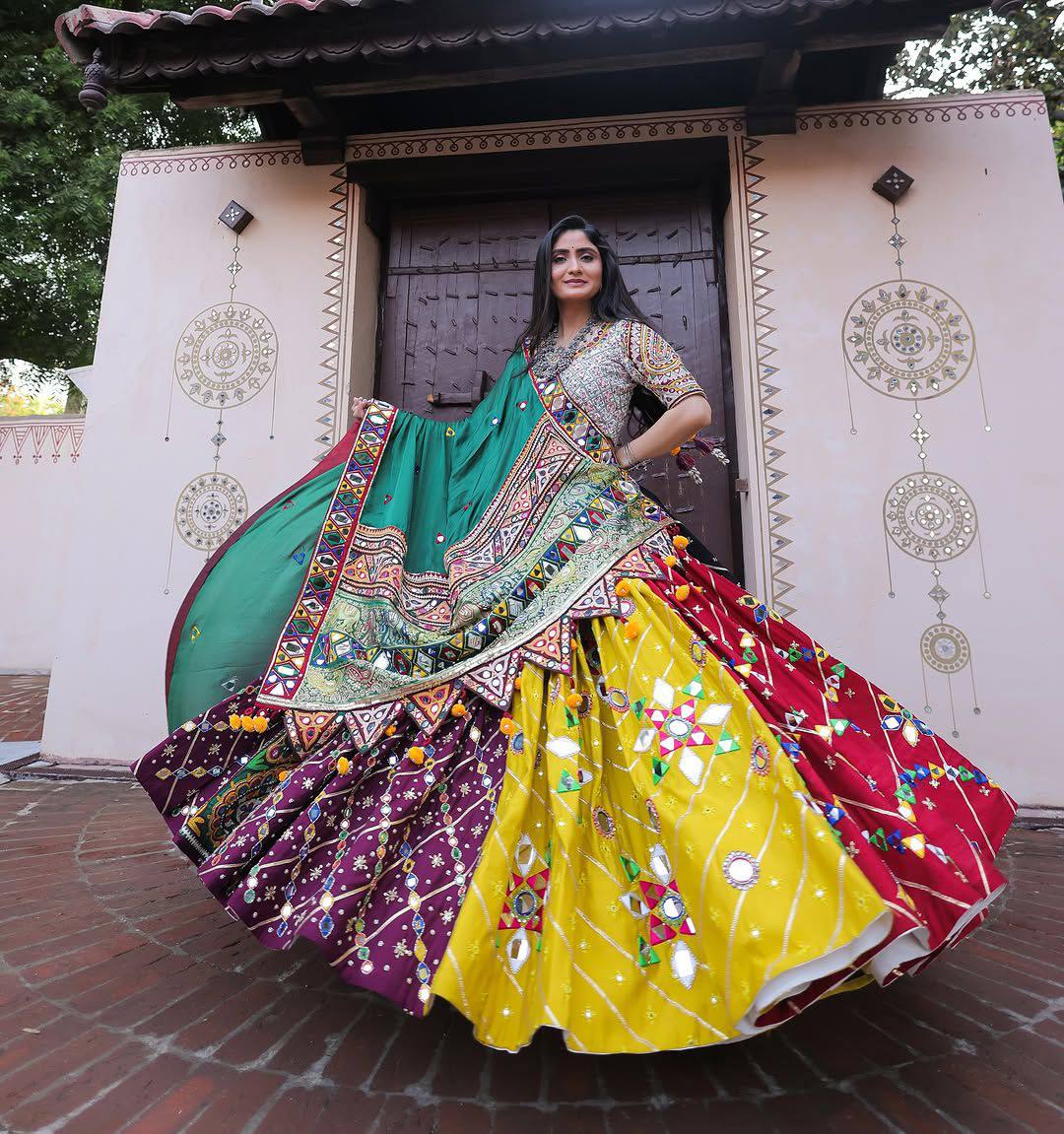 Geeta Rabari Wear Digital Printed Mirror Work Navratri Lehenga Choli