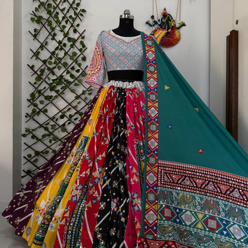 Geeta Rabari Wear Digital Printed Mirror Work Navratri Lehenga Choli