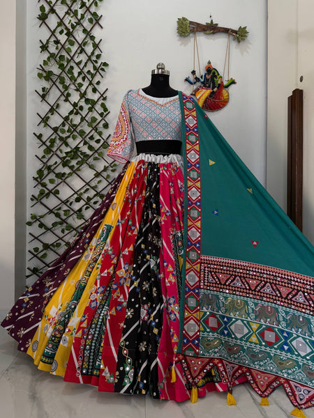 Geeta Rabari Wear Digital Printed Mirror Work Navratri Lehenga Choli