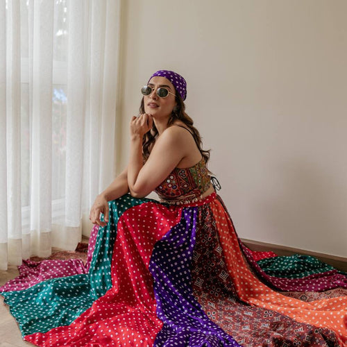 Bandhani Printed Multi Color Navratri Ready to Wear Lehenga Choli