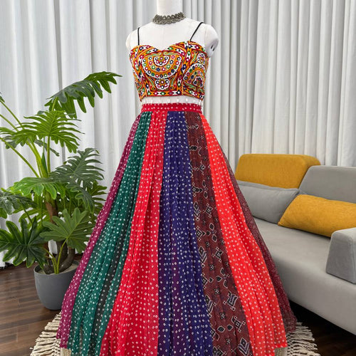 Bandhani Printed Multi Color Navratri Ready to Wear Lehenga Choli