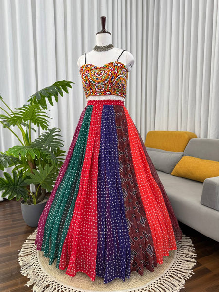 Bandhani Printed Multi Color Navratri Ready to Wear Lehenga Choli