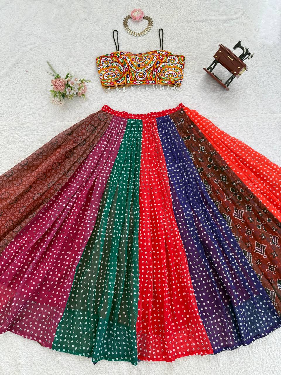 Bandhani Printed Multi Color Navratri Ready to Wear Lehenga Choli