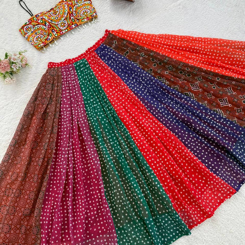 Bandhani Printed Multi Color Navratri Ready to Wear Lehenga Choli