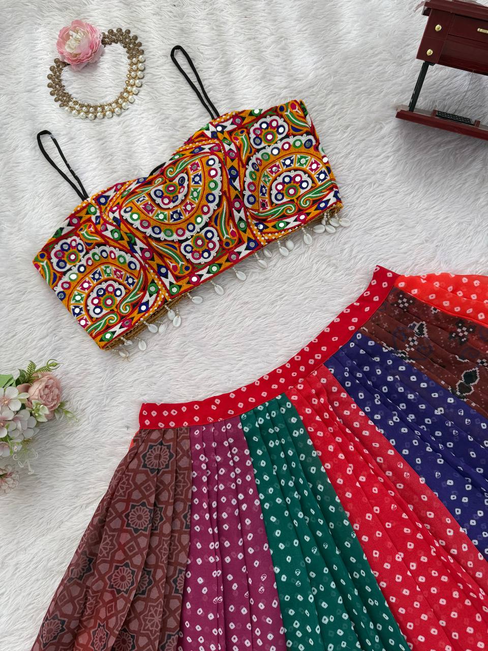 Bandhani Printed Multi Color Navratri Ready to Wear Lehenga Choli