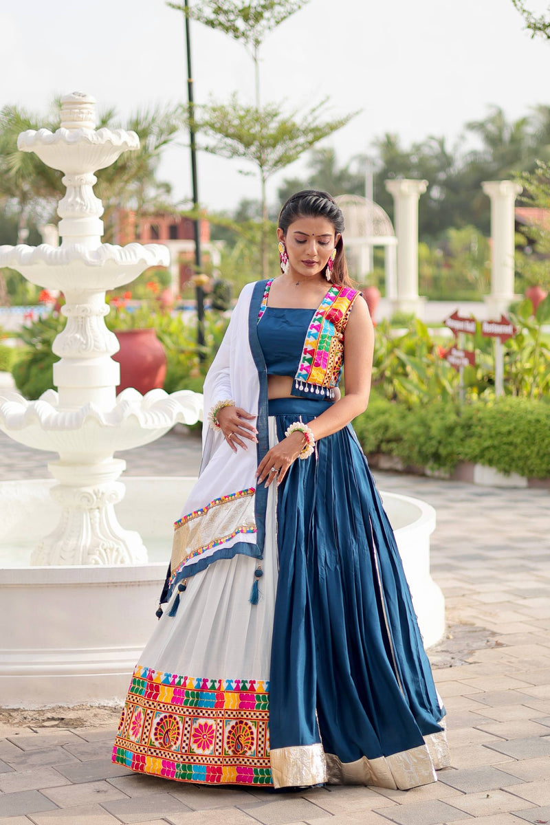 Rama Blue Color Navratri Gamthi Work Designer Cotton Chaniya Choli
