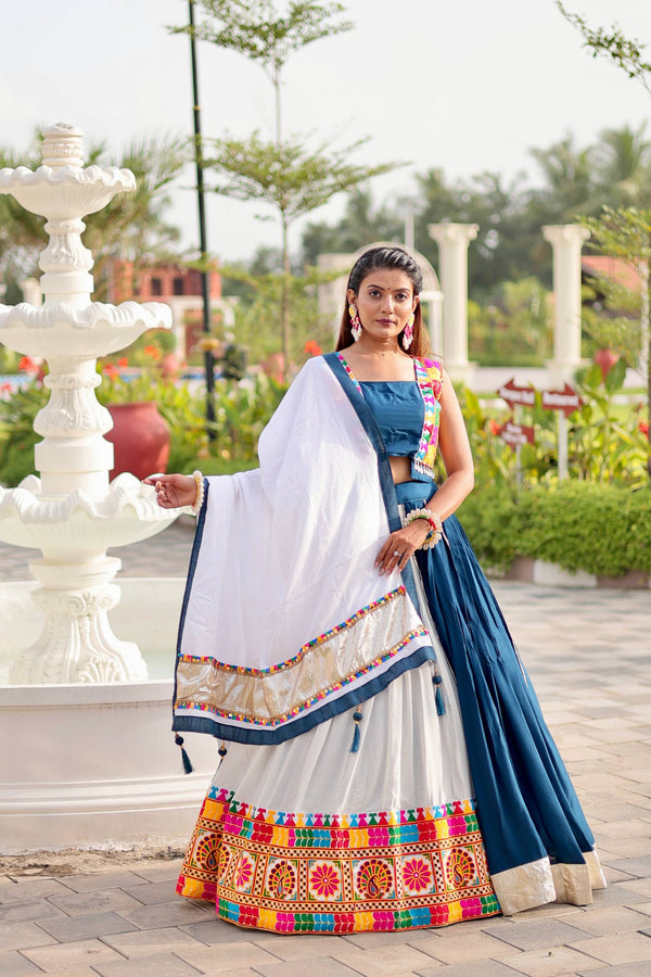 Rama Blue Color Navratri Gamthi Work Designer Cotton Chaniya Choli