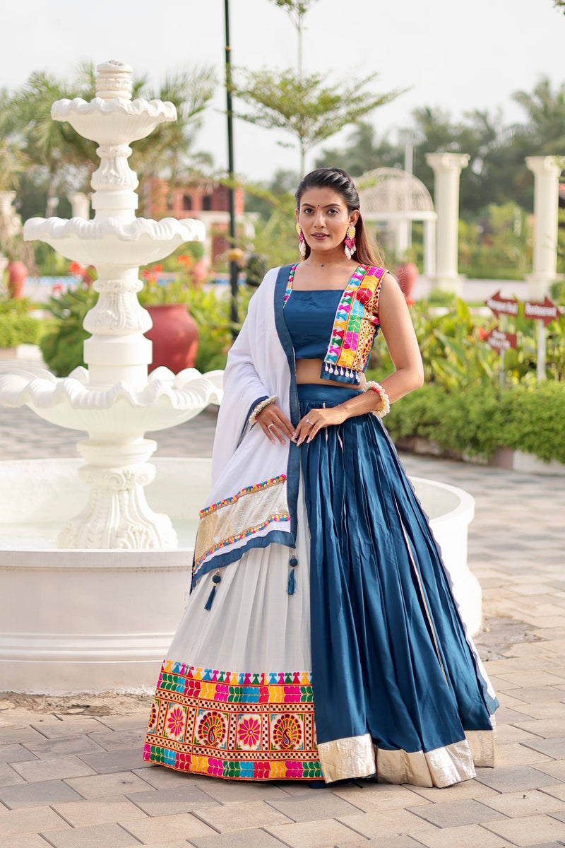 Rama Blue Color Navratri Gamthi Work Designer Cotton Chaniya Choli