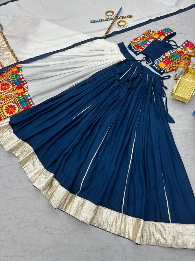 Rama Blue Color Navratri Gamthi Work Designer Cotton Chaniya Choli