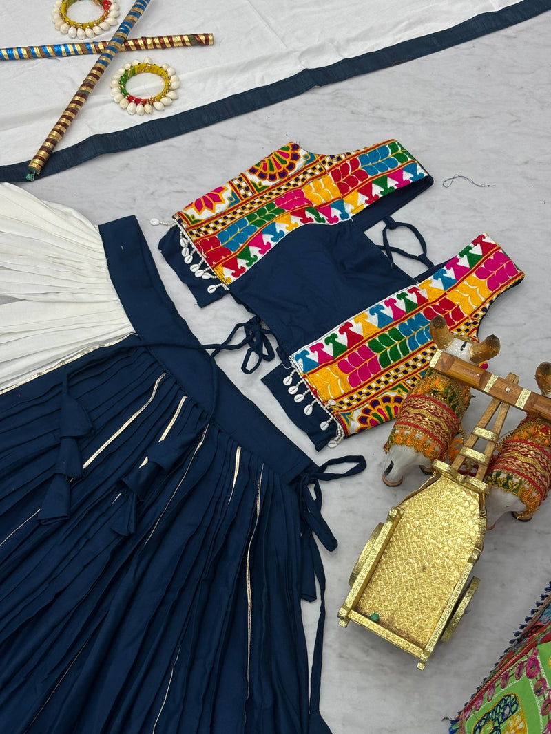 Rama Blue Color Navratri Gamthi Work Designer Cotton Chaniya Choli