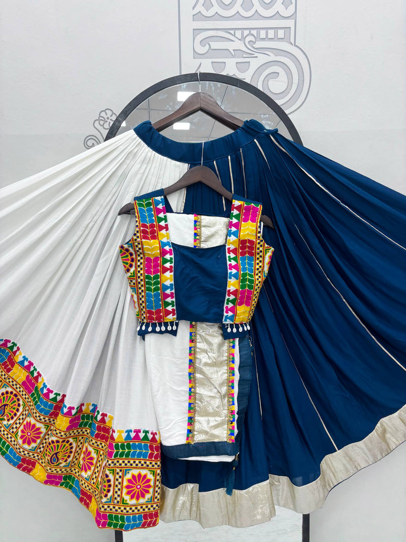 Rama Blue Color Navratri Gamthi Work Designer Cotton Chaniya Choli