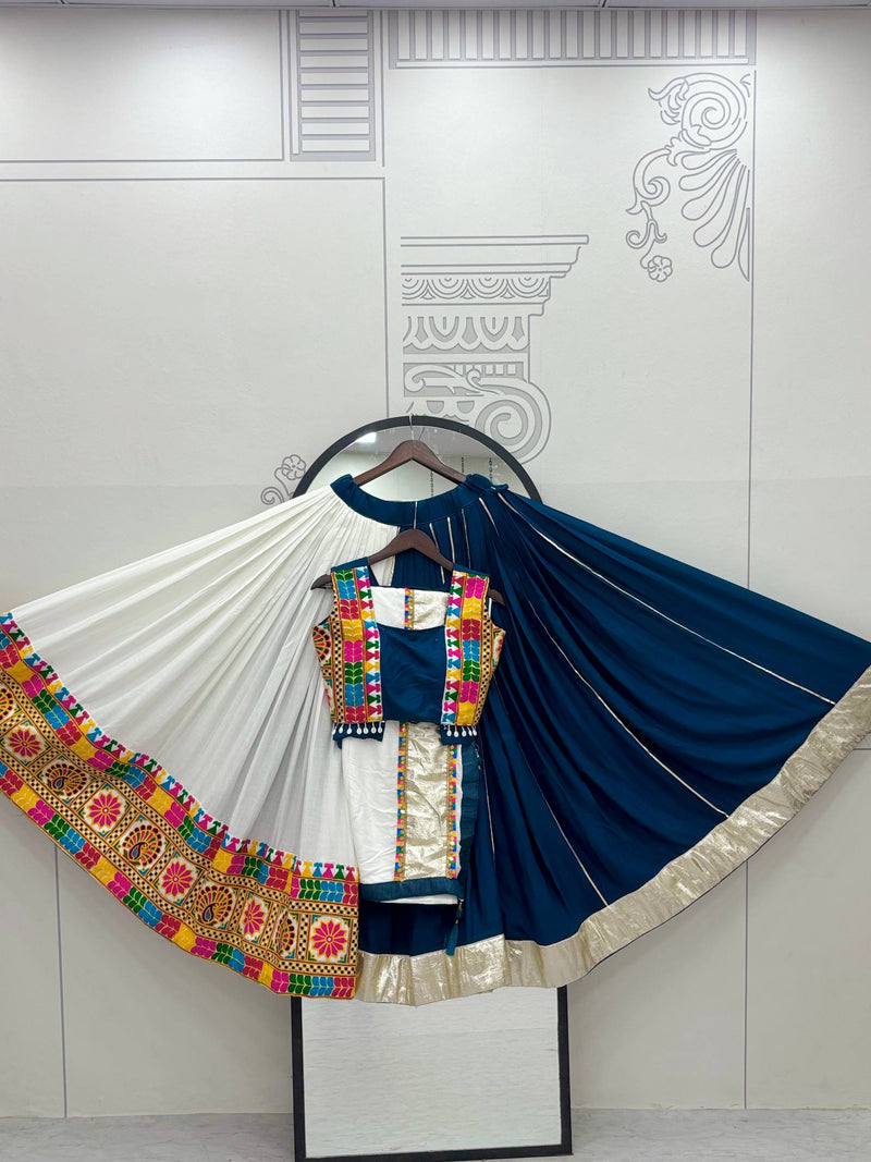 Rama Blue Color Navratri Gamthi Work Designer Cotton Chaniya Choli
