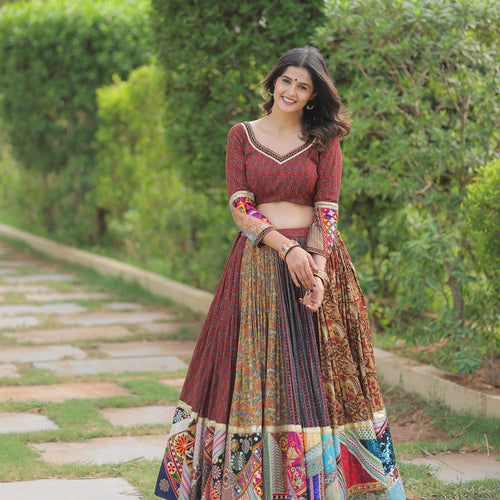 Multi Color Digital Printed Mirror Work Full Flair Navratri Lehenga Choli