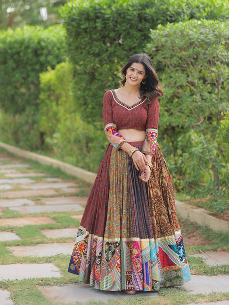 Multi Color Digital Printed Mirror Work Full Flair Navratri Lehenga Choli