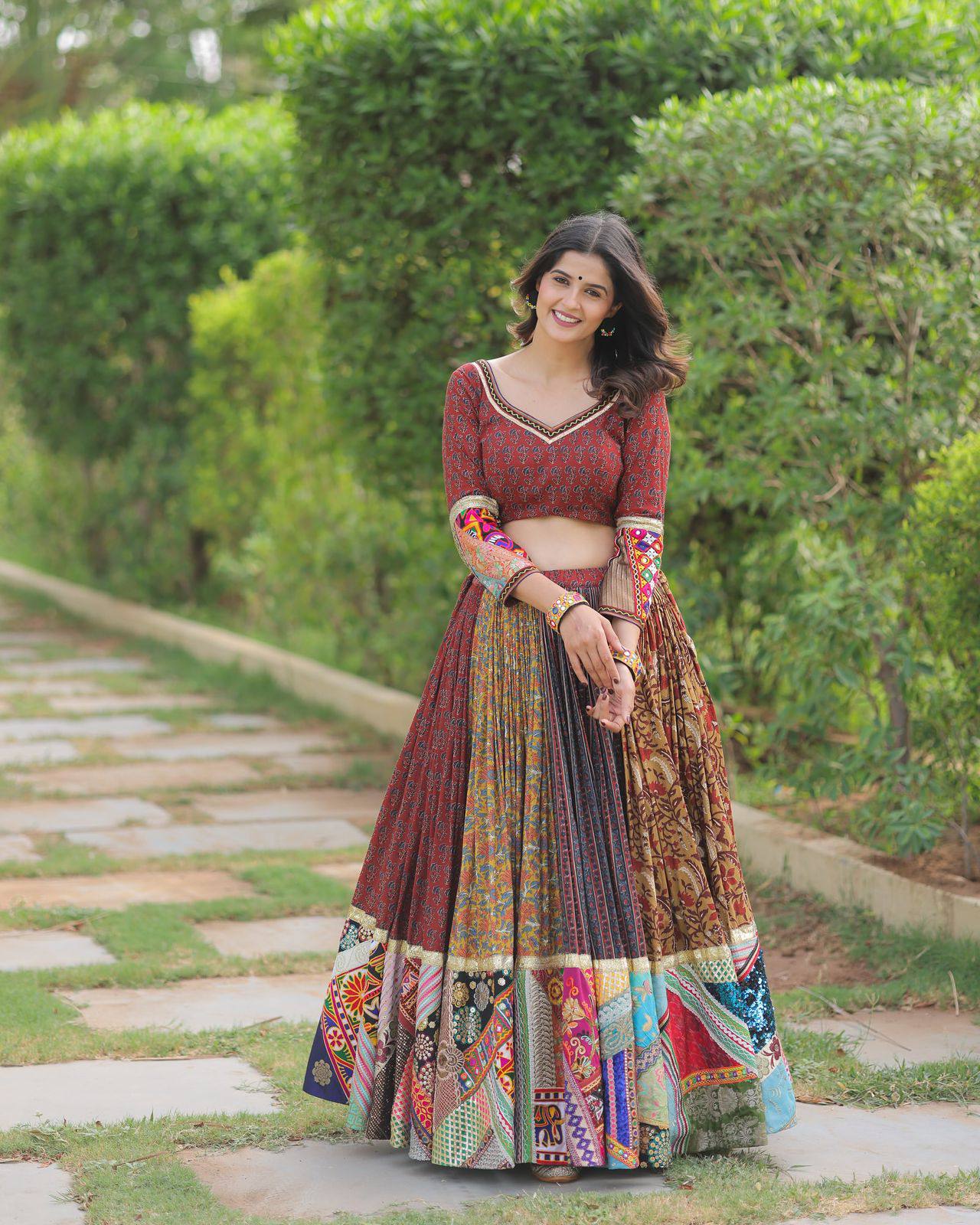 Multi Color Digital Printed Mirror Work Full Flair Navratri Lehenga Choli
