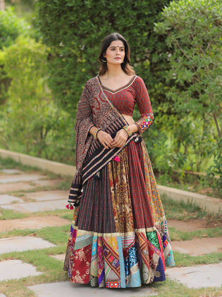 Multi Color Digital Printed Mirror Work Full Flair Navratri Lehenga Choli