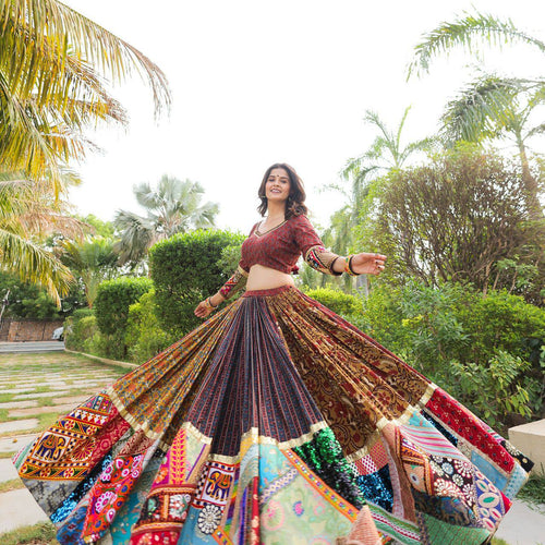 Multi Color Digital Printed Mirror Work Full Flair Navratri Lehenga Choli