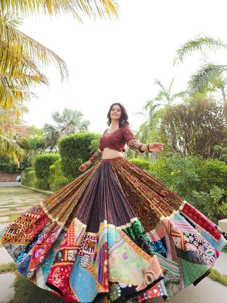 Multi Color Digital Printed Mirror Work Full Flair Navratri Lehenga Choli