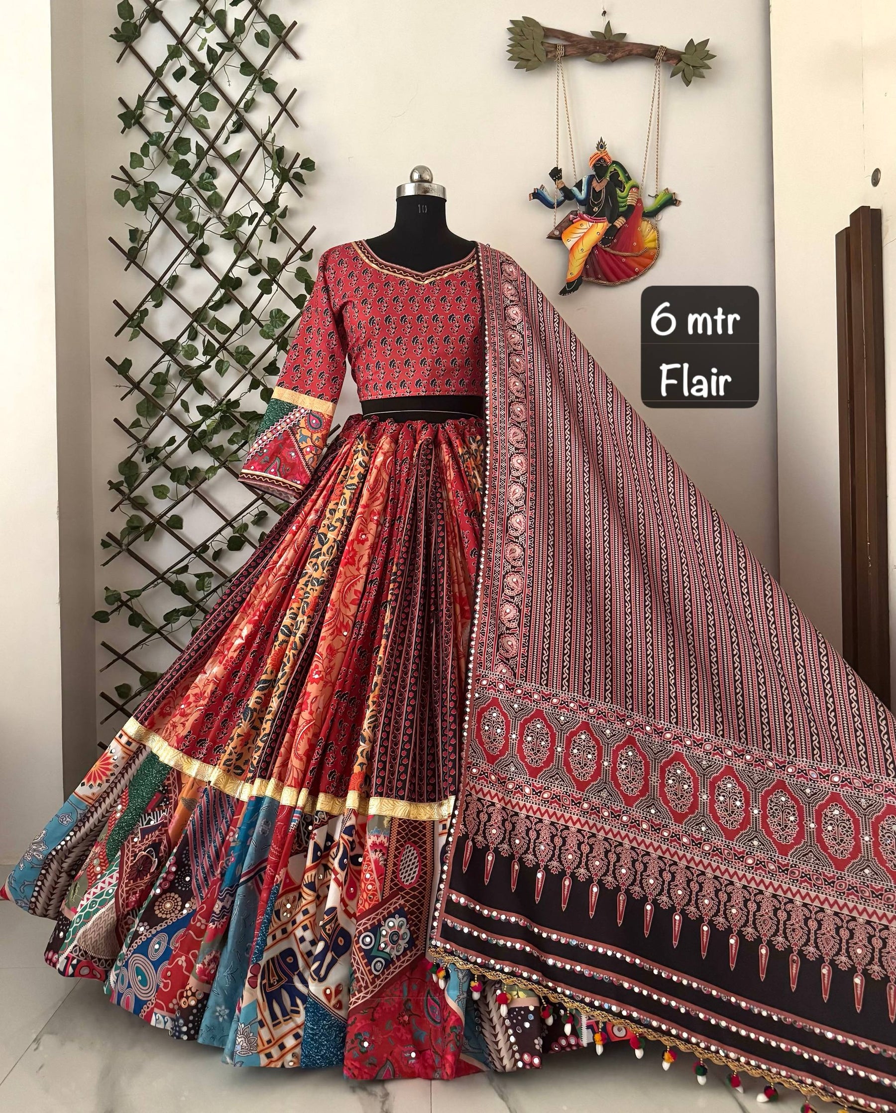 Multi Color Digital Printed Mirror Work Full Flair Navratri Lehenga Choli
