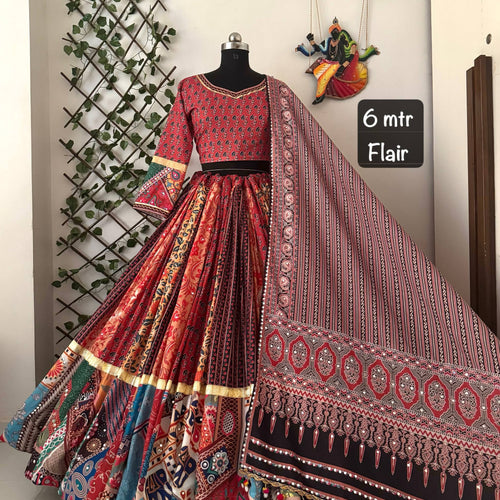 Multi Color Digital Printed Mirror Work Full Flair Navratri Lehenga Choli