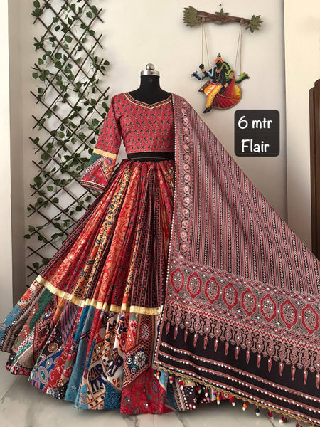 Multi Color Digital Printed Mirror Work Full Flair Navratri Lehenga Choli
