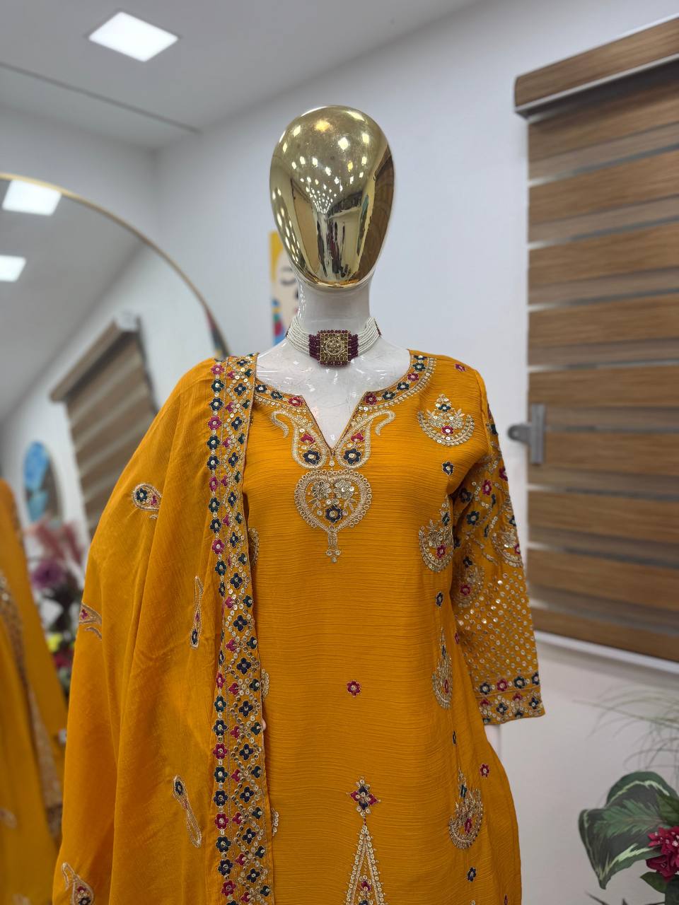 Yellow Wedding Wear Heavy Embroidery Sequence Sharara Suit