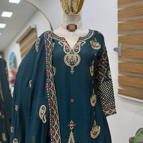 Rama Wedding Wear Heavy Embroidery Sequence Sharara Suit