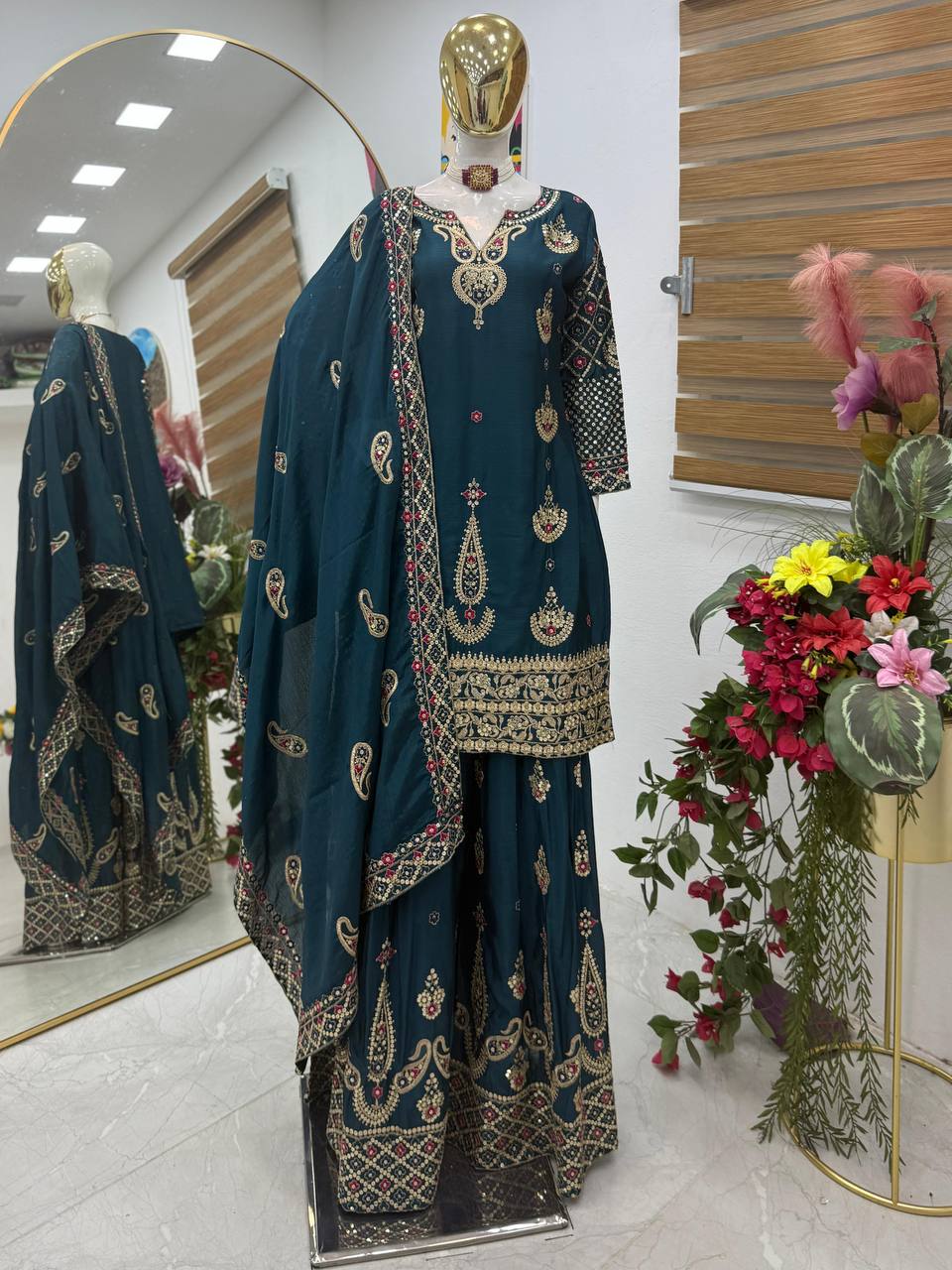 Rama Wedding Wear Heavy Embroidery Sequence Sharara Suit