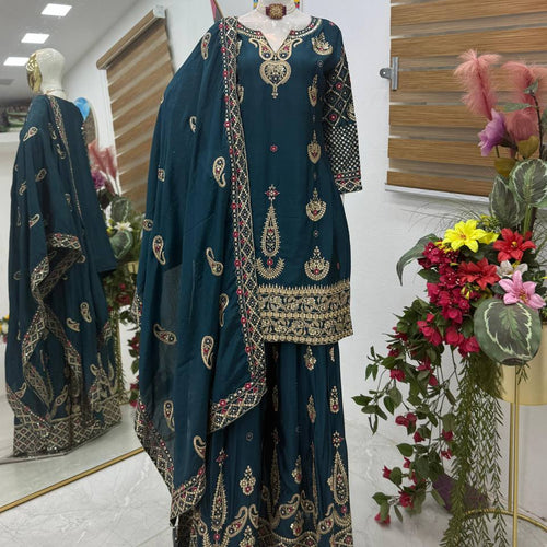 Rama Wedding Wear Heavy Embroidery Sequence Sharara Suit