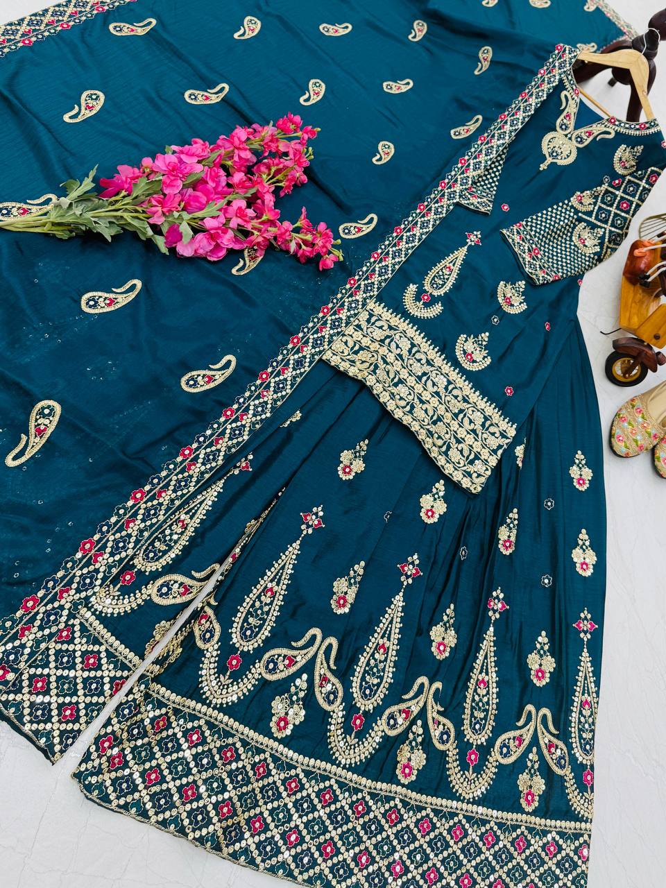 Rama Wedding Wear Heavy Embroidery Sequence Sharara Suit