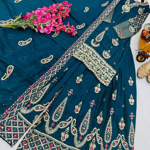 Rama Wedding Wear Heavy Embroidery Sequence Sharara Suit