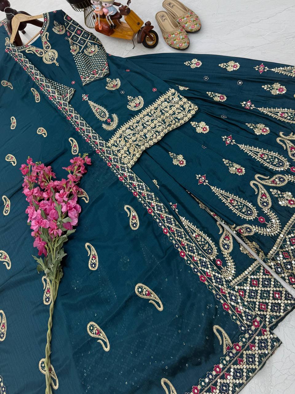 Rama Wedding Wear Heavy Embroidery Sequence Sharara Suit