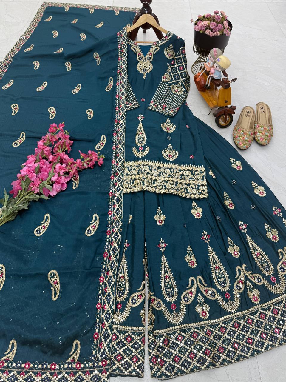 Rama Wedding Wear Heavy Embroidery Sequence Sharara Suit