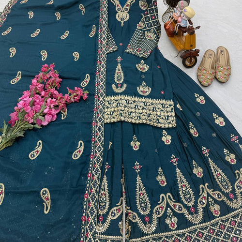 Rama Wedding Wear Heavy Embroidery Sequence Sharara Suit