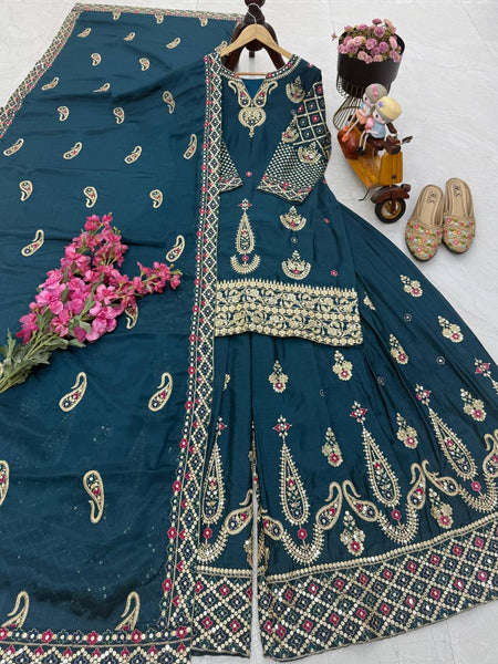 Rama Wedding Wear Heavy Embroidery Sequence Sharara Suit