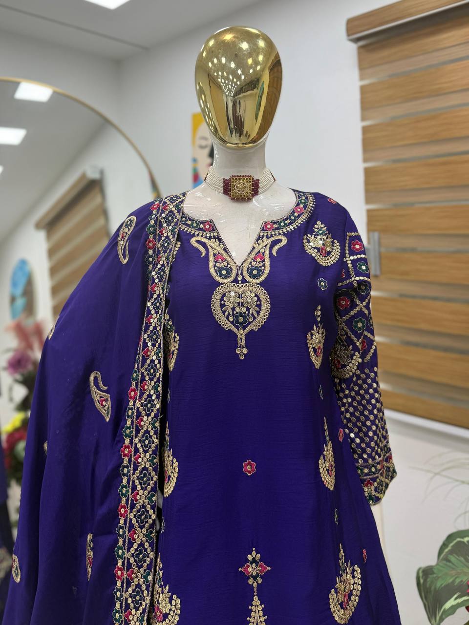 Violet Wedding Wear Heavy Embroidery Sequence Sharara Suit