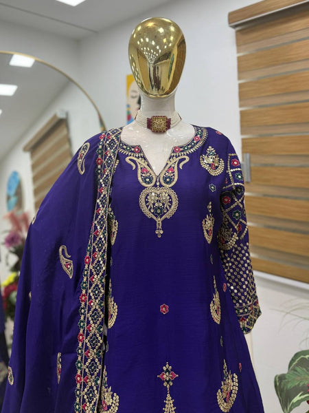 Violet Wedding Wear Heavy Embroidery Sequence Sharara Suit