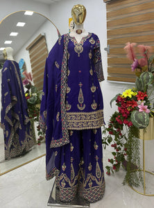 Violet Wedding Wear Heavy Embroidery Sequence Sharara Suit