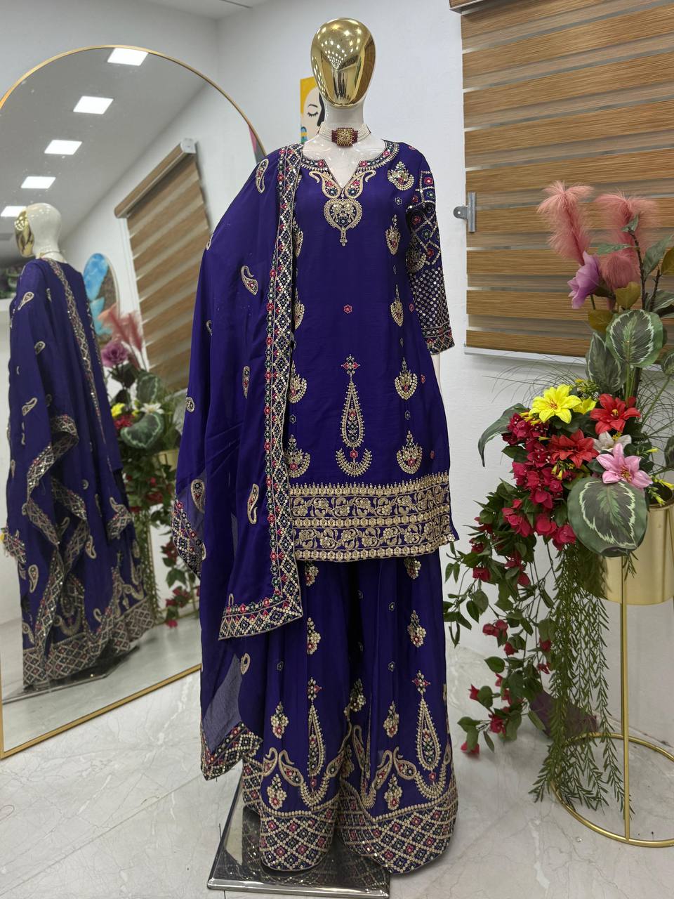 Violet Wedding Wear Heavy Embroidery Sequence Sharara Suit