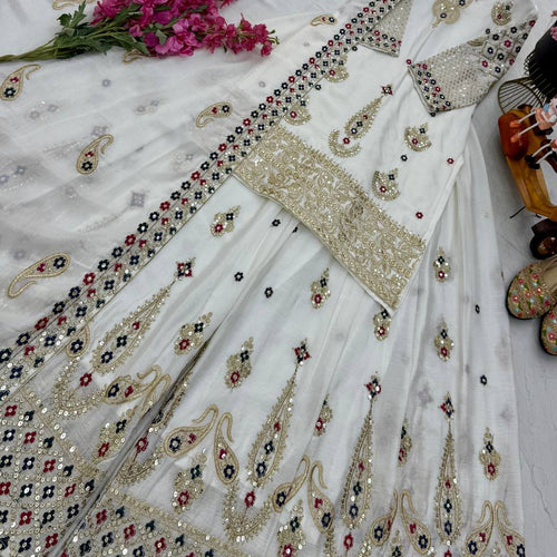White Wedding Wear Heavy Embroidery Sequence Sharara Suit