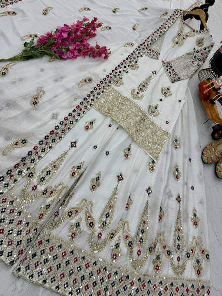 White Wedding Wear Heavy Embroidery Sequence Sharara Suit