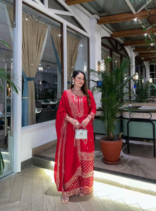 Red Wedding Wear Heavy Embroidery Sequence Sharara Suit