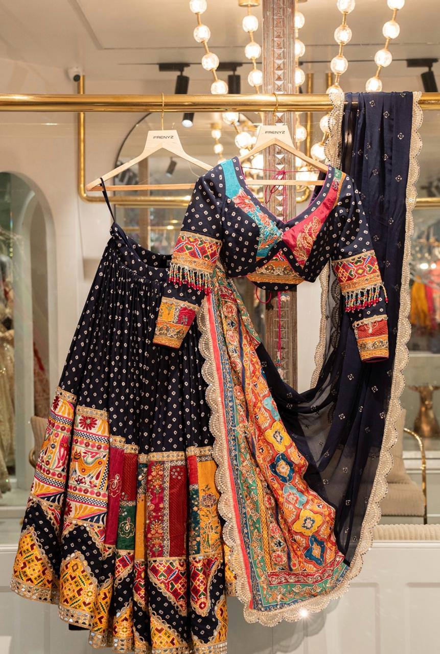 Black Mirror Work Muslin Navratri Lehenga Choli.