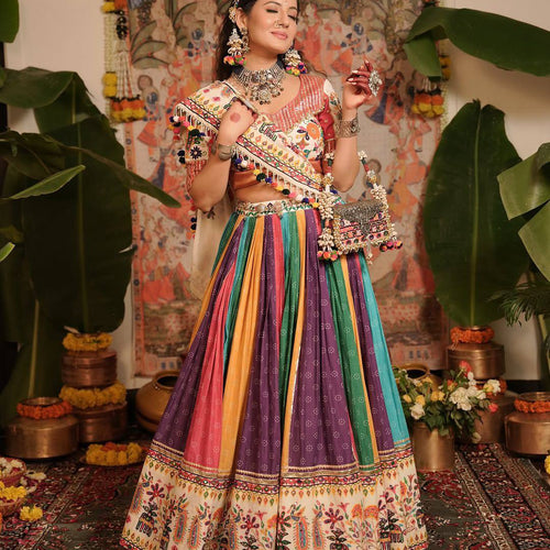 Multi Color Digital Printed Mirror Work Navratri Trendy Lehenga Choli