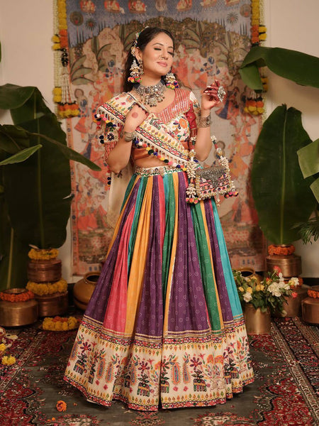 Multi Color Digital Printed Mirror Work Navratri Trendy Lehenga Choli