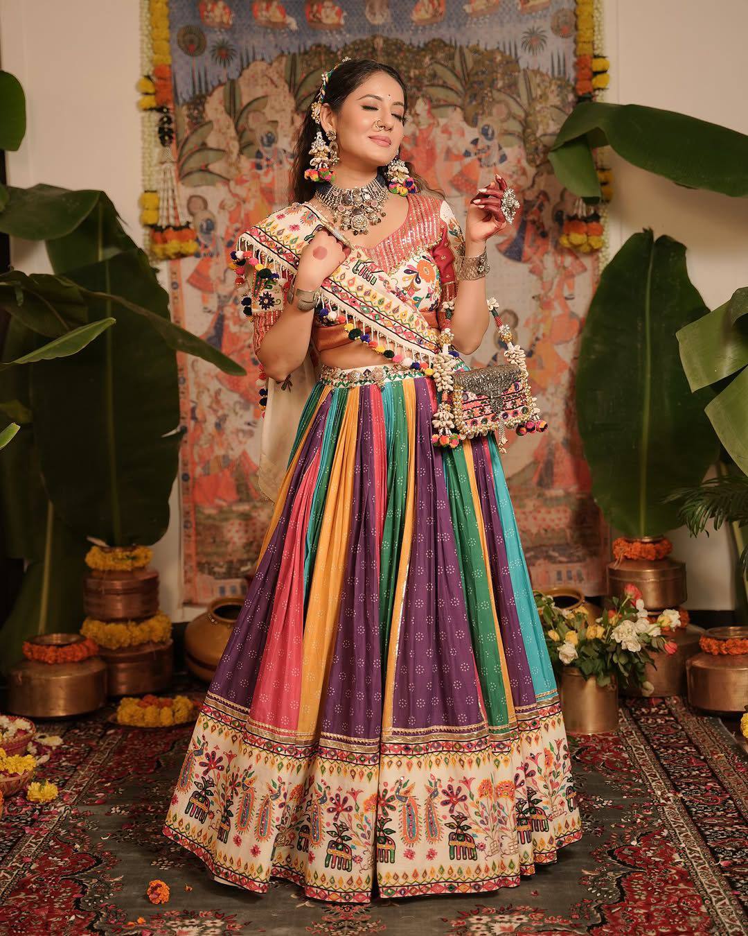 Multi Color Digital Printed Mirror Work Navratri Trendy Lehenga Choli
