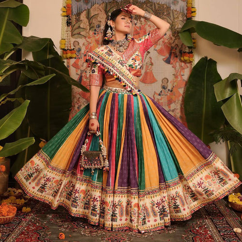 Multi Color Digital Printed Mirror Work Navratri Trendy Lehenga Choli