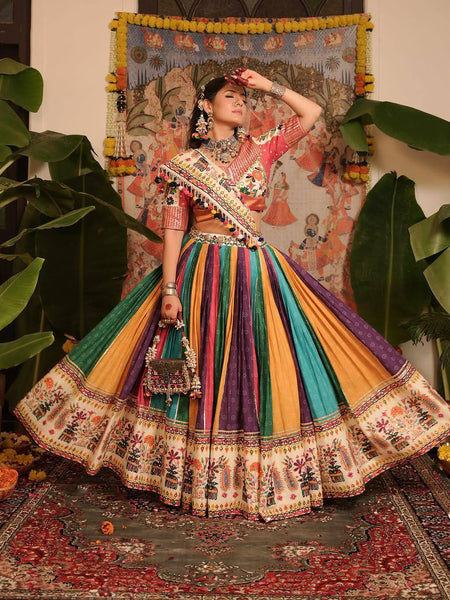 Multi Color Digital Printed Mirror Work Navratri Trendy Lehenga Choli