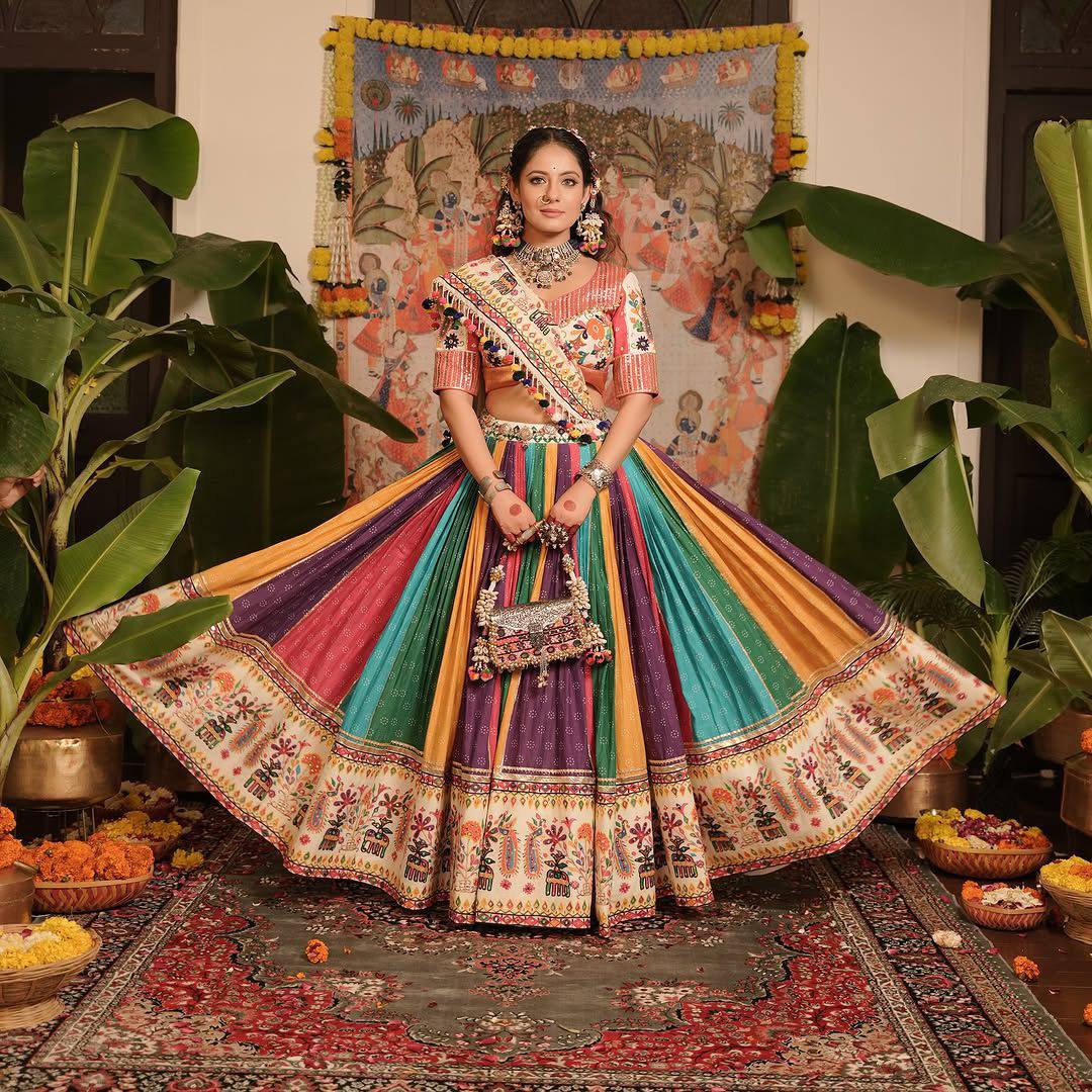 Multi Color Digital Printed Mirror Work Navratri Trendy Lehenga Choli