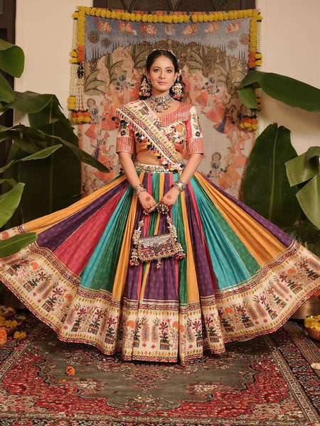 Multi Color Digital Printed Mirror Work Navratri Trendy Lehenga Choli
